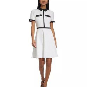 New Karl Lagerfeld Paris Size 6 White Black Scuba Crepe A-Line Dress work career
